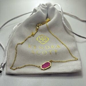 Kendra Scott Elisa Pink Drusy Gold Pendant Necklace with Box and Pouch
